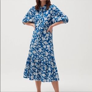 Zara Sarai Floral Midi Dress in Blue size S